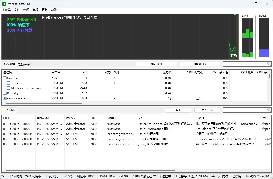 图片[1]-系统性能智能优化工具Process Lasso v17.2.0.5绿色版 合理调配CPU及内存资源 有效预防蓝屏、程序无响应、系统假死等-东办绿软